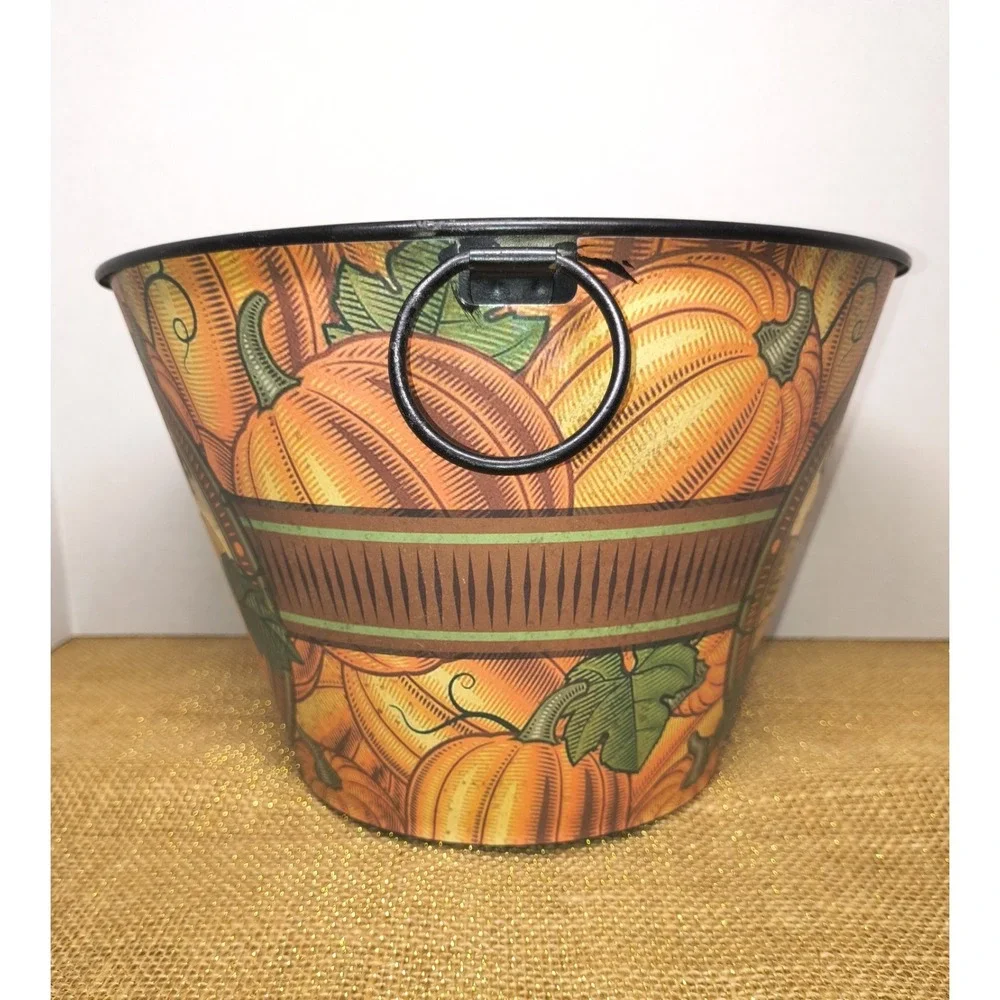 Metal Bucket Welcome Pumpkin‎ Harvest Thanksgiving Fall Decor Centerpiece